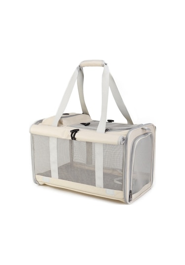 Hqgoodstore Yeni Evcil Hayvan Dışarı Taşınabilir Nefes Alabilen Katlanabilir Taşınabilir Büyük Kapasiteli İki Küçük Kedi Dış Çanta Bej