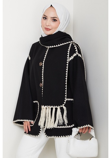 Bestenur Ahen Atkılı Kaşe Ceket 1593 - Siyah Siyah