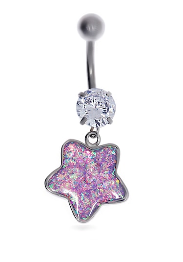 Kadın Pembe Yıldız Model Çelik Piercing Gümüş