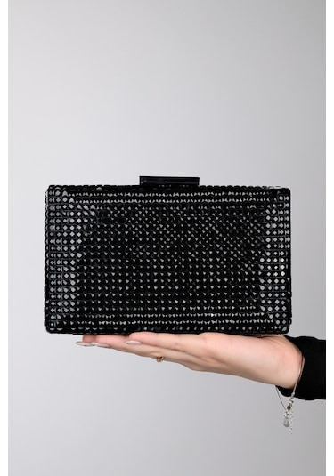 Luvishoes Gomeda Siyah Kare Taşlı Kadın Abiye Çanta Siyah