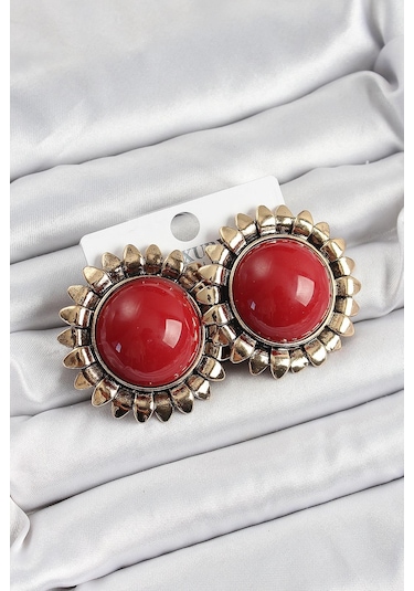 Pirinç Bordo Vintage Model Gold Renk Kadın Küpe Altın