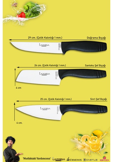 Eco Serisi Mutfak Bıçak Seti Et Sebze Börek 3 Lü Set Mft-1598 Siyah