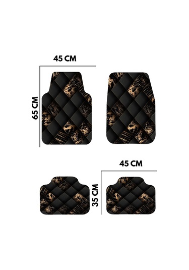 Dekoratif Oto Paspas Takımı Universal Kesim Siyah Altın Desen 4 Parça Araba Paspası