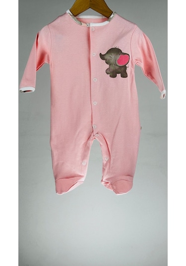 Fil Baskılı Patikli Çıtçıtlı %100 Pamuklu Kız Bebek Tulum 001