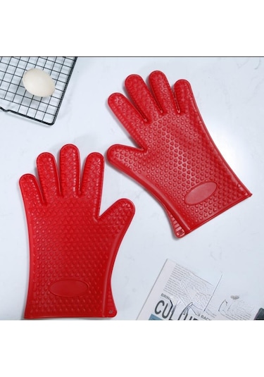 Gül Kırmızı 1 Çift Pişirme Araçları Beş Parmak Kalp Silikon Eldi Fırın Eldivenleri Haşlanma Önleyici Kapaklar&Aksesuarlar 56514548