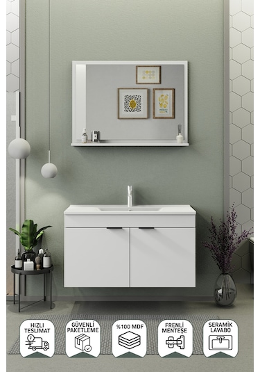Biani Fix Arya 100 Cm Banyo Dolabı,Seramik Lavabolu, Aynalı,Lavabo Dahil,Mdf,Mat Beyaz Biani Fix Arya 100 Cm Banyo Dolabı,Seramik Lavabolu, Aynalı,Lavabo Dahil,Mdf,Mat Beyaz