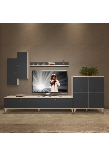 Decoraktiv Eko 6 Mdf Std Gold Tv Ünitesi Tv Sehpası Beyaz - Antrasit