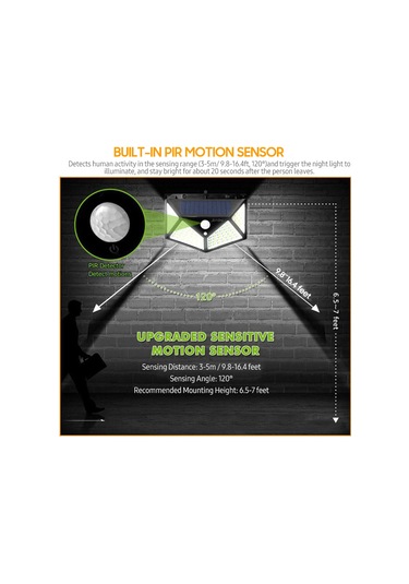Vkemall Led Güneş Enerjili Duvar Lambası, Hareket Sensörlü, 100 Led, Ip44 Su Geçirmez, Bahçe/ev Terası Için, Siyah, Tekli Paket Dahili Li-pil