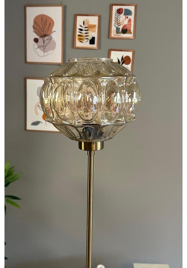 Şila Cam Bal Rengi Düz İnce Gövde Lambader Modern Oturma Odası Natural