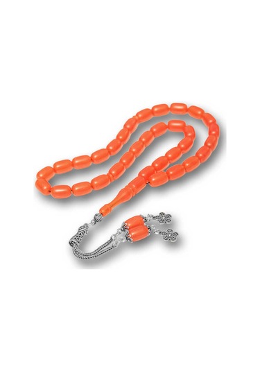 Gümüş Püsküllü Kapsül Kesim Sıkma Kehribar Tesbih Sl12597 Gümüş