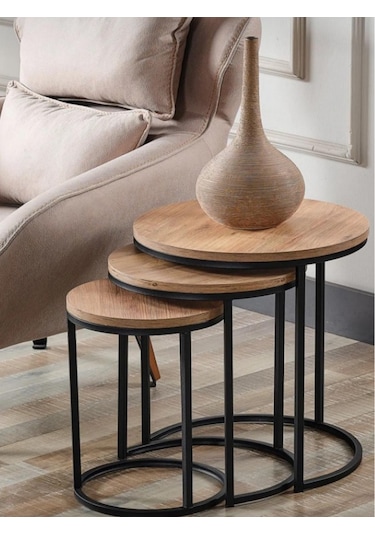 3'lü Lüx C Zigon Sehpa Atlantik Ahşap Ahşap