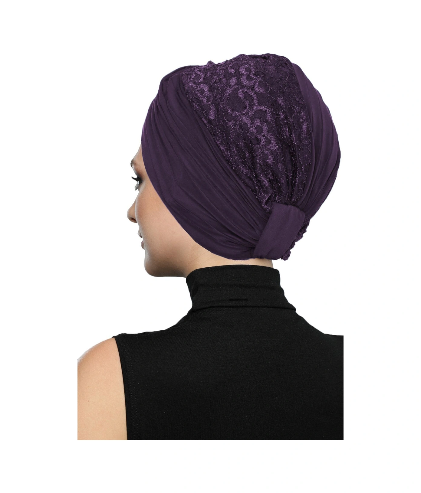 Çapraz Dantel Mor Hazır Türban Tesettür Havuz Bonesi Mor