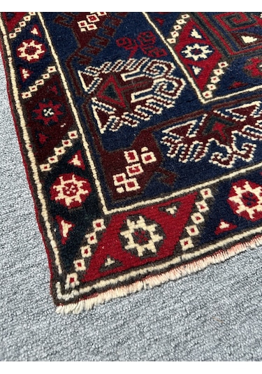 El Dokuma Döşemealtı Halısı 118x190 Kırmızı Lacivert Yün Halı Kırmızı