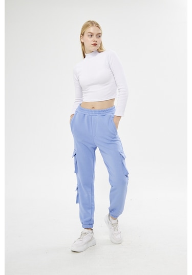 Unisex Regular Cepli Kargo Pantolon - Eşofman Altı Mavi