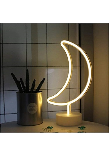 Ay Tasarımlı Neon Led Masa Ve Gece Lambası Sarı