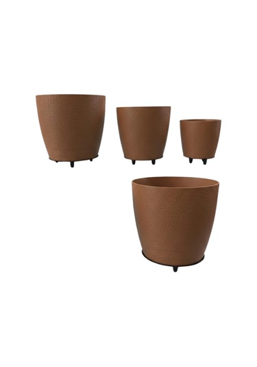 4 Lü 3d Şık Kahverengi Vazo Seti Modern Ayaklı Saksı