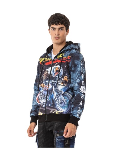 Cl551 Men S Bold Graphic Hooded Sweatshirt Koyu Mavi