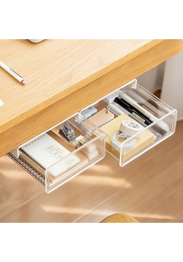 Ganzhoushop Masa Altı Çekmece Saklama Kutusu Gizli Etiket Masa Altı Çeşitli Eşya Saklama Rafı İş İstasyonu Saklama Kutusubeyaz