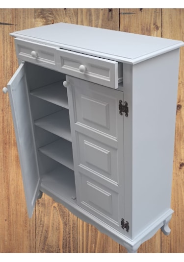 Bengi Ayakkabılık Kareli Çok Amaç Model Parlak Beyaz 2 Kapaklı