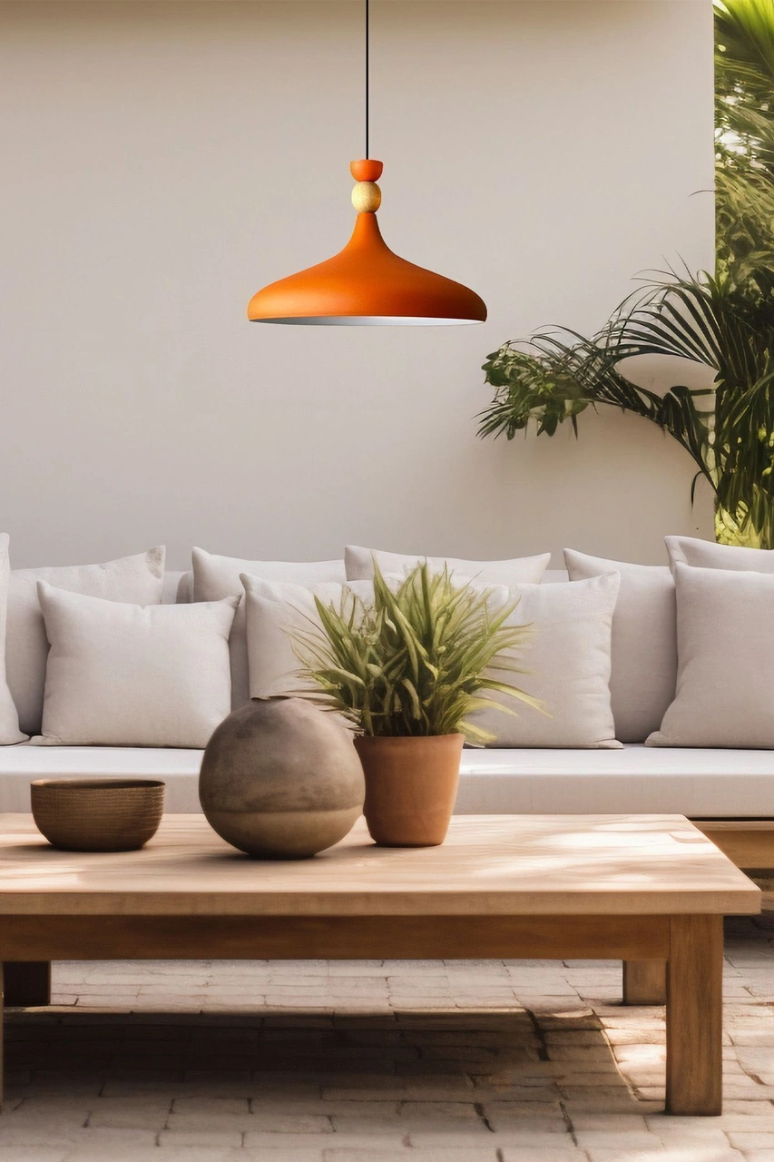 Turuncu Ahşap Şapka Tekli Avize Sarkıt Salon Mutfak Cafe Butik Lamba Aydınlatma Avizeler Turuncu