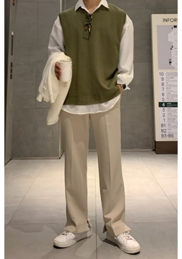 Erkek V Yaka Oversize Süveter Haki