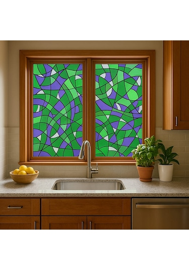 Vitray Desen Yapışkanlı Şeffaf Folyo 67cmx 2 Metre Bej - Yeşil