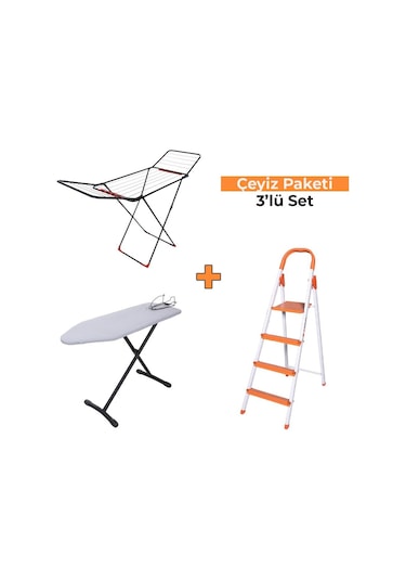 Her Eve Lazım 3'lü Set-kanat Crown Ütü Masası, Kanat Pro Çamaşır Kurutmalık, Rita Colorful Merdiven