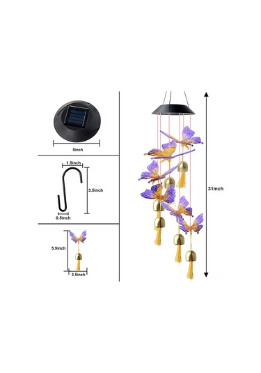 Geeroyoo Güneş Enerjili Kelebek Rüzgar Çanı İle Renkli Aydınlatma Ve Dekorasyon Çok Renkli