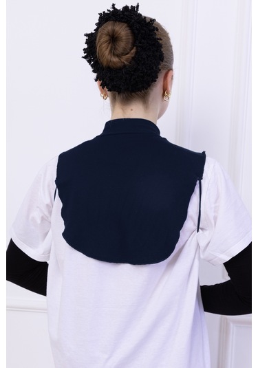 Balıkçı Yaka Boyunluk Lacivert - Dik Yakalı Kadın Tesettür Penye Yarım Body Hijab Namaz Boyunluğu Lacivert