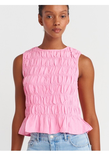 Dilvin 50845 Kolsuz Crop Bluz-pembe Pembe
