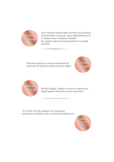 Yui KB700 Turbo Dry 2300 W İyonik 2 Kademeli Saç Kurutma Makinesi