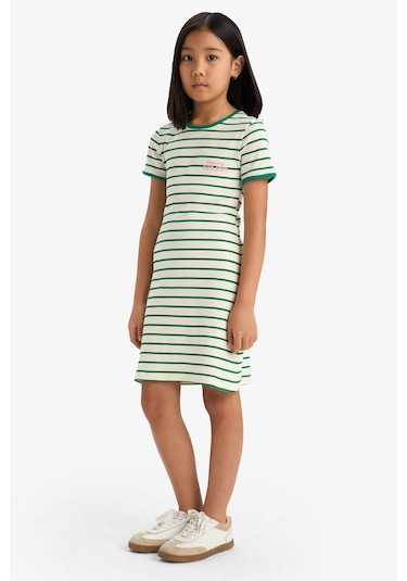 DeFacto Kız Çocuk Bisiklet Yaka Fitilli Kaşkorse Kısa Kollu Çizgili Yazlık Elbise E3830A825SMGN154