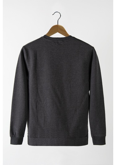 Erkek Antrasit Bisiklet Yaka Basic Düz Sweatshirt Antrasit