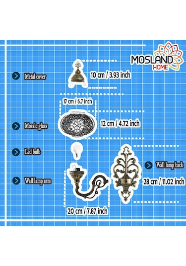 Dekoratif Mozaik Aplik Yeşil Renkli Duvar Lambası Yeşil