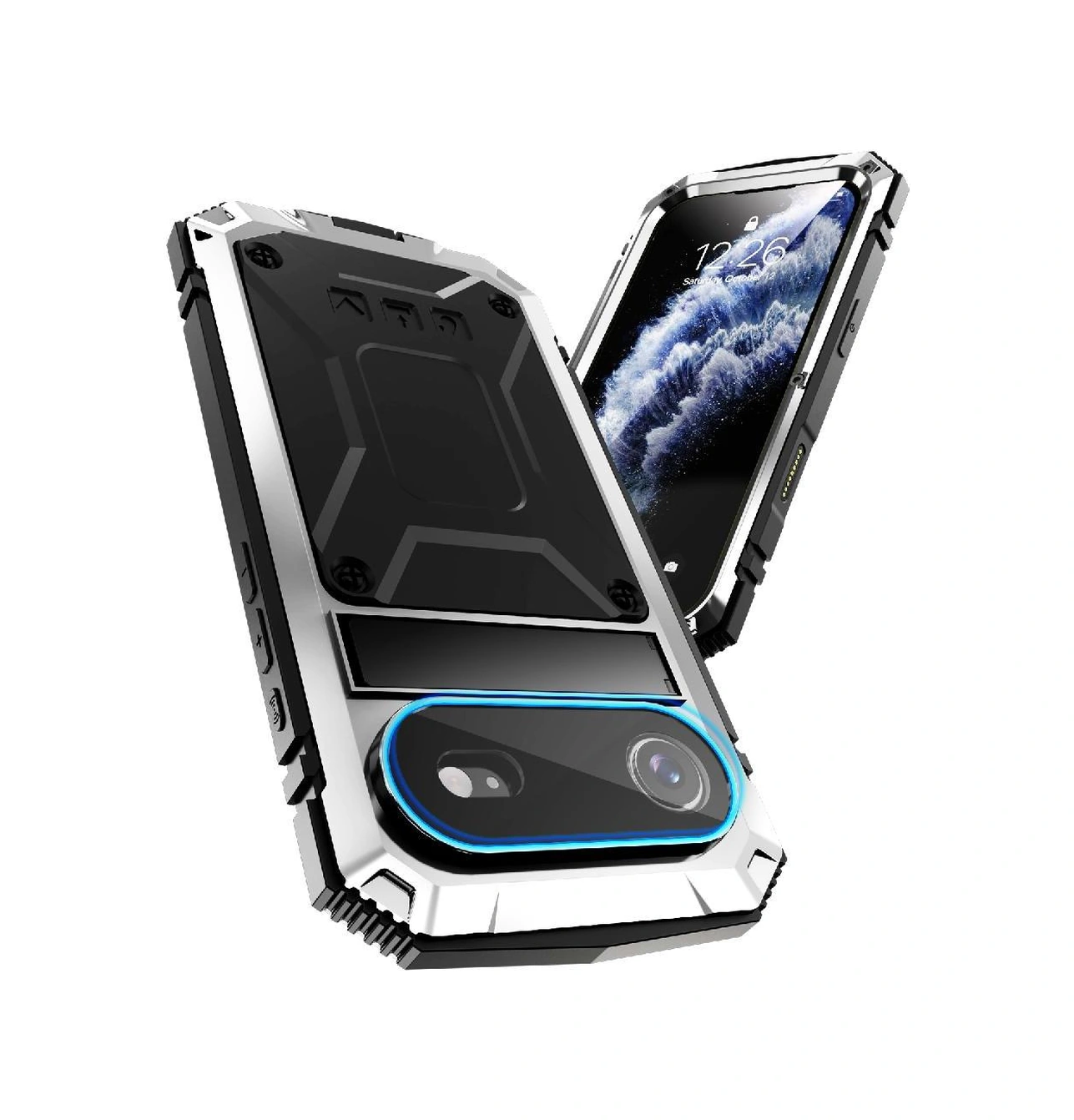 İphone Air İçin Metal Kılıf Cam Ekran Koruyucu 360 Tam Koruma Kılıf Kickstand İle Darbeye Dayanıklıağır Hizmet Tipi