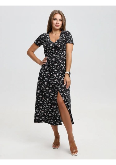 Toontex Düğmeli, Çiçek Desenli Yazlık Midi Elbis 444451011