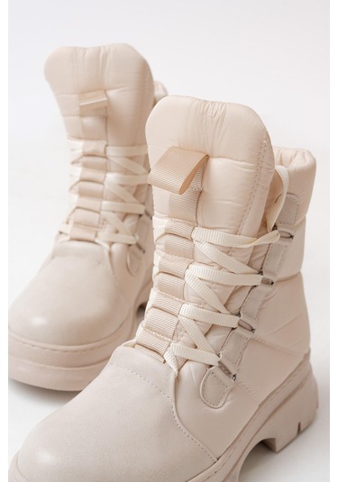 Asm-083 Bej Bağcıklı Su Geçirmez Kadın Kar Botu-bej Bej