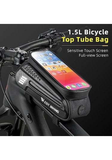 Didadodo Yp0707283 1.5l Karbon Fiber Bisiklet Su Geçirmez Ekran Ön Çerçeve Telefon Çantası Renkli Tasarım, Çok Renkli Çok Renkli