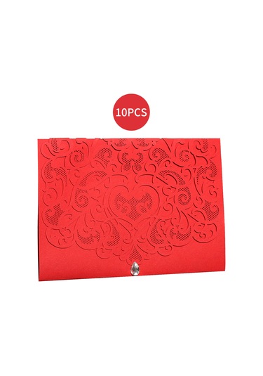 Shineyee 10 Adet Kırmızı Kristal Açık Desenli Düğün Davetiyesi Zarf + Kılıf + Boş İç Sayfa