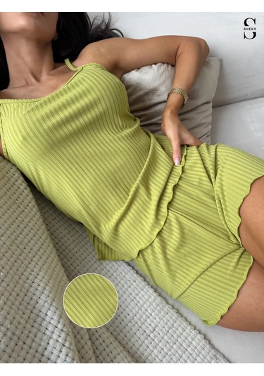 Sheko Kadın Pijama Takımı Evde Giyilebilecek Şortlu Ve Atletli. 330893429 Lime