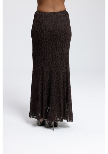 Veylia Uzun Kahve Dantel Etek Kahve