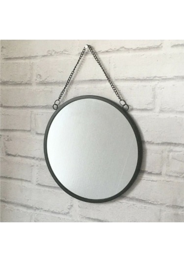 Zincirli Sade Dekoratif Duvar Aynası Siyah