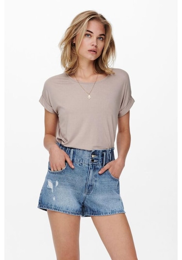 Only 15106662 Onlmoster S/s O-neck Top Noos Jrs Kadın T-shirt 15106662-R4911 Bej