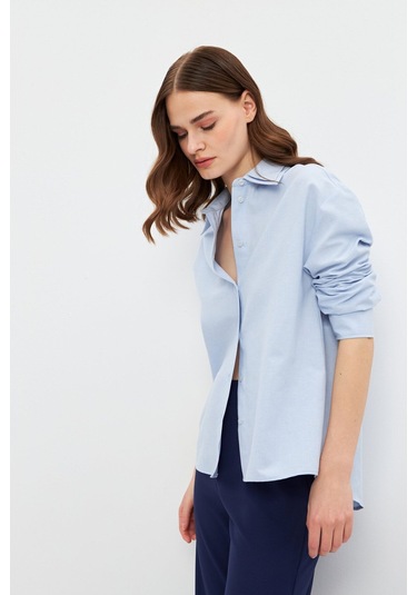 Stella Pulvis Mavi Çift Yaka Detaylı Oxford Gömlek Mavi