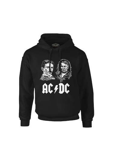 Ac Tesla Vs. Dc Edison Siyah Erkek Fermuarsız Kapşonlu Sweat