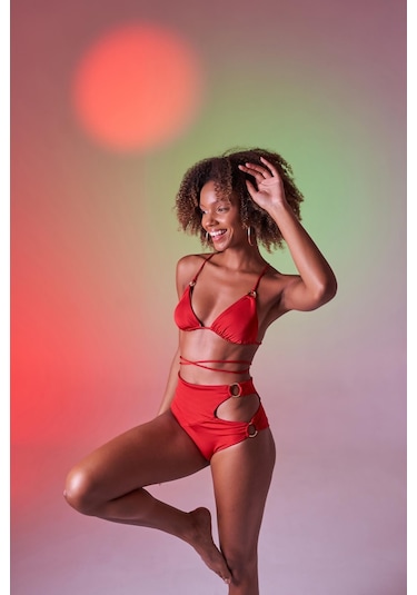 Holly Lolly Yüksek Bel Aksesuar Detaylı Delphi Bikini Altı Kırmızı