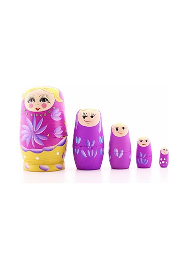 Star Elit Home Ahşap Tombul İç İçe Matruşka Bebek Pembe Set 5li Büyük Boy