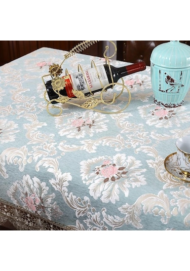 Mavi Avrupa Tarzı Sehpa Örtüsü Dantel Nakış Masa Örtüsü Nakış Masa Örtüsü Ev Mobilya Kapak Masa Örtüsü