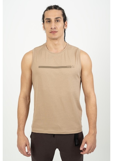 Maraton Sportswear Regular Erkek Bisiklet Yaka Kolsuz Basic Açık Vizon Atlet 21723-Açık Vizon