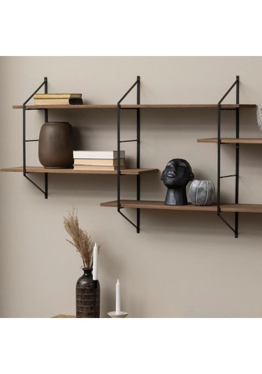 Belfast Metal Ahşap Duvar Rafı Açık Ahşap